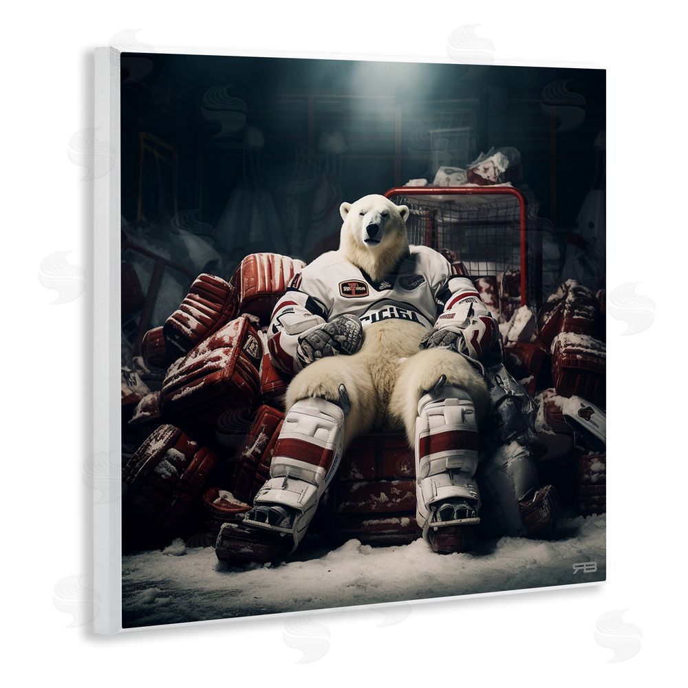 RB Hockey Player Polar Bear Wooden Wall Plaque Art Print