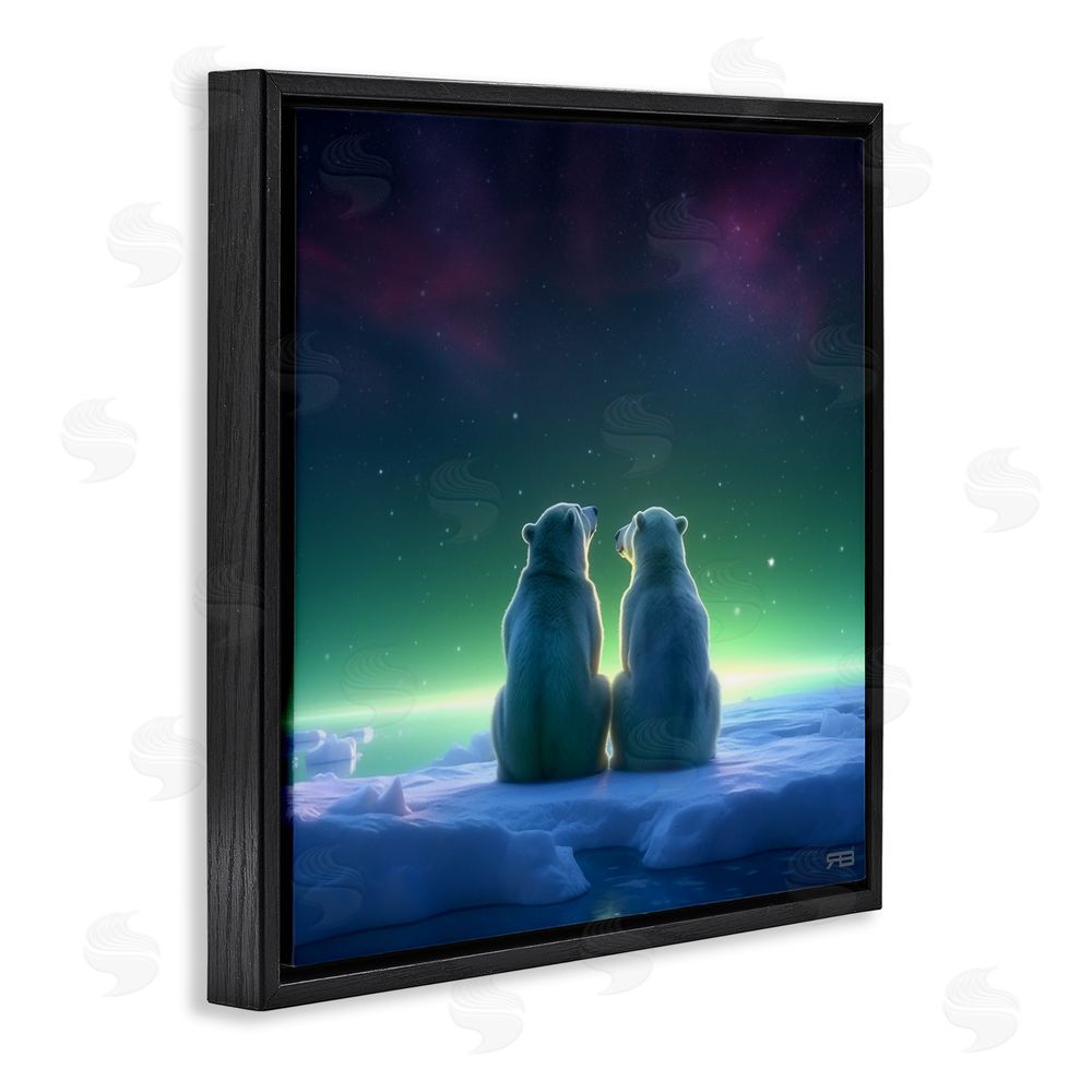 RB Polar Bears & Northern Lights Black Floating Frame Canvas Wall Art Print