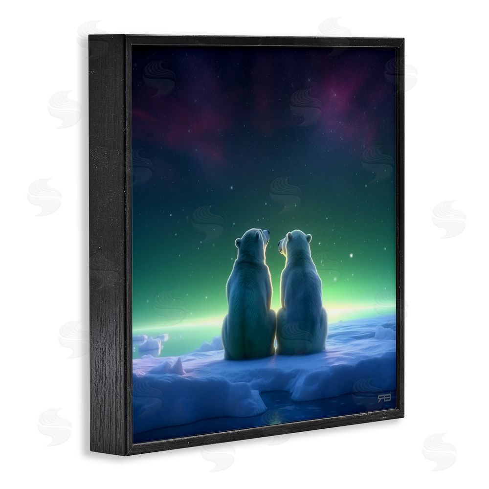 RB Polar Bears & Northern Lights Black Framed Glicee Wall Art Print
