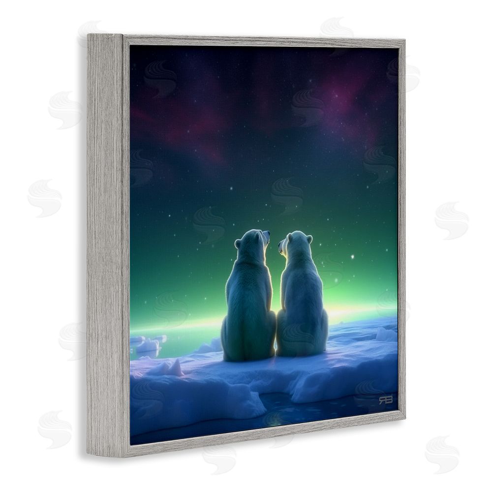 RB Polar Bears & Northern Lights Gray Framed Glicee Wall Art Print