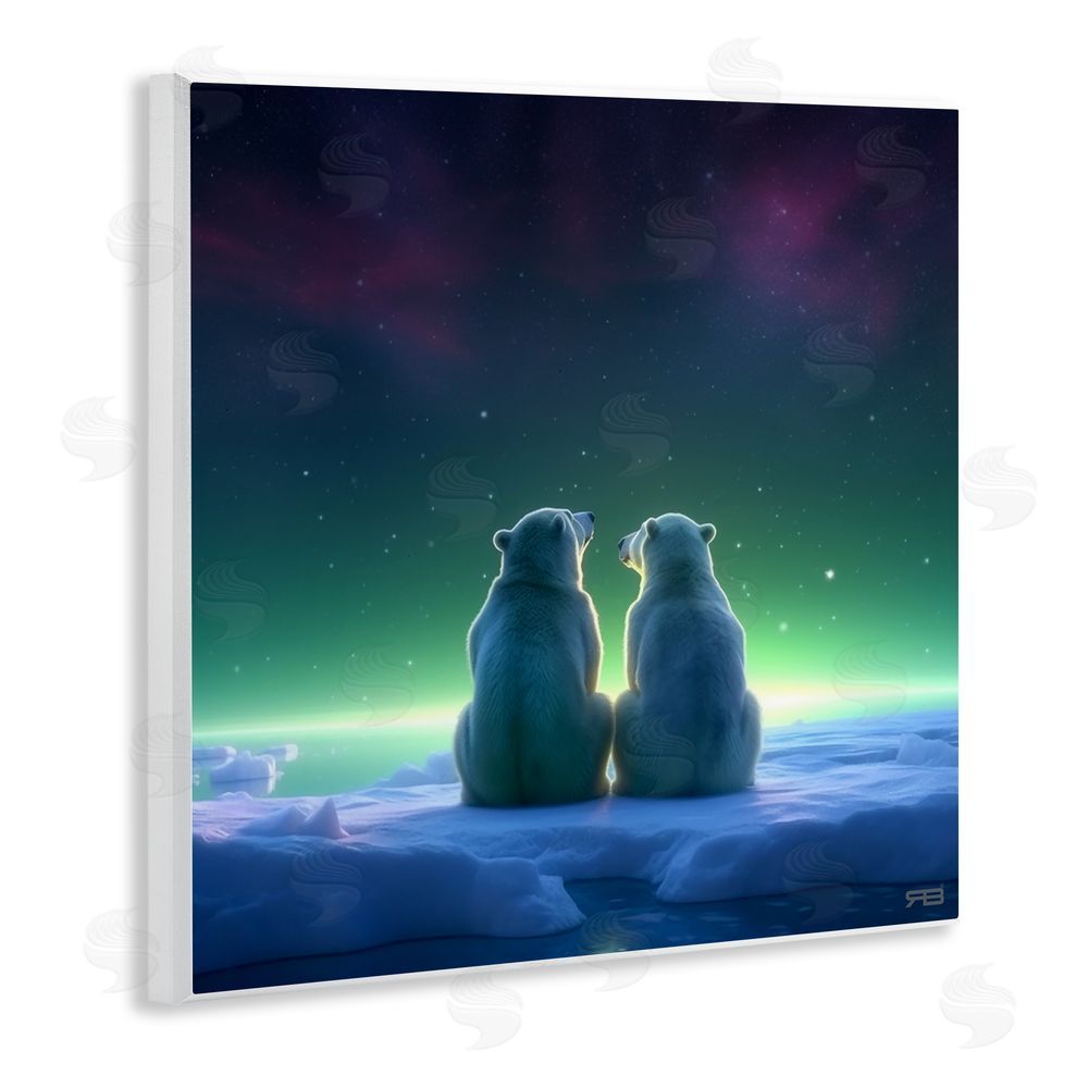RB Polar Bears & Northern Lights Wooden Wall Plaque Art Print
