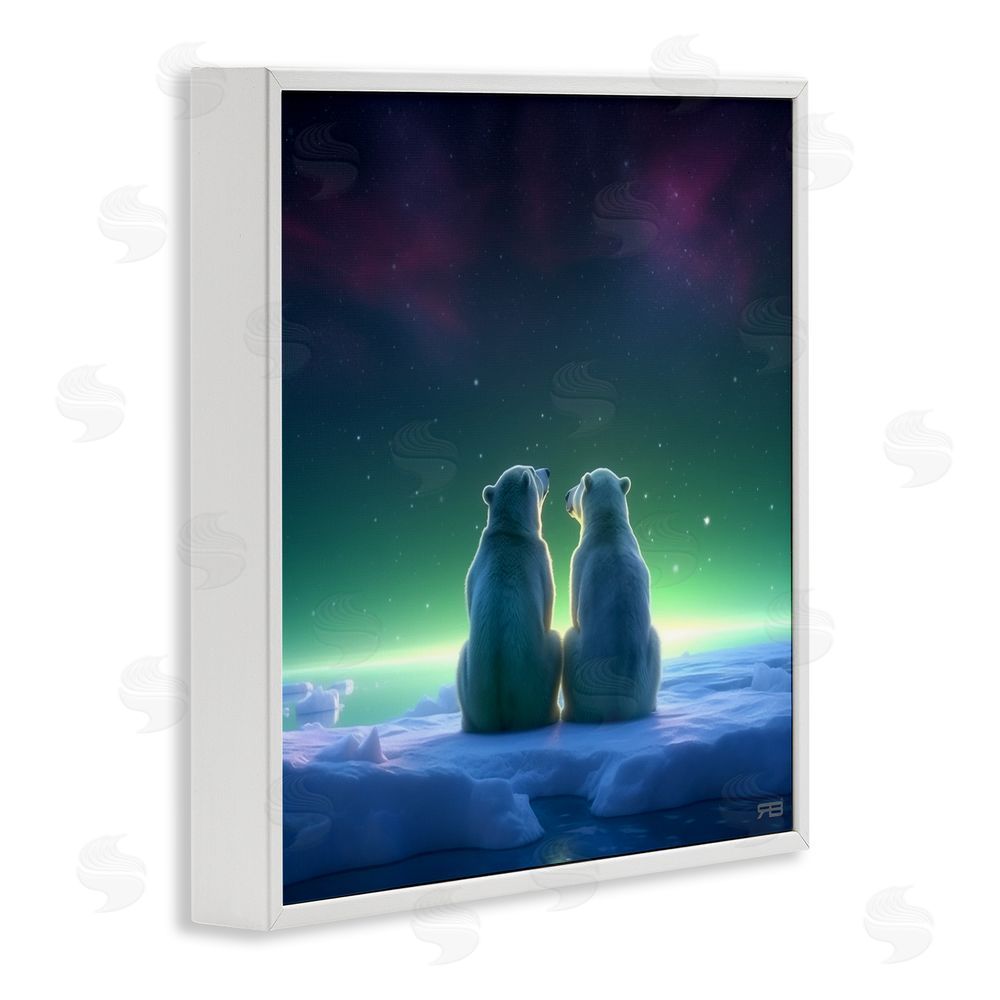 RB Polar Bears & Northern Lights White Framed Glicee Wall Art Print
