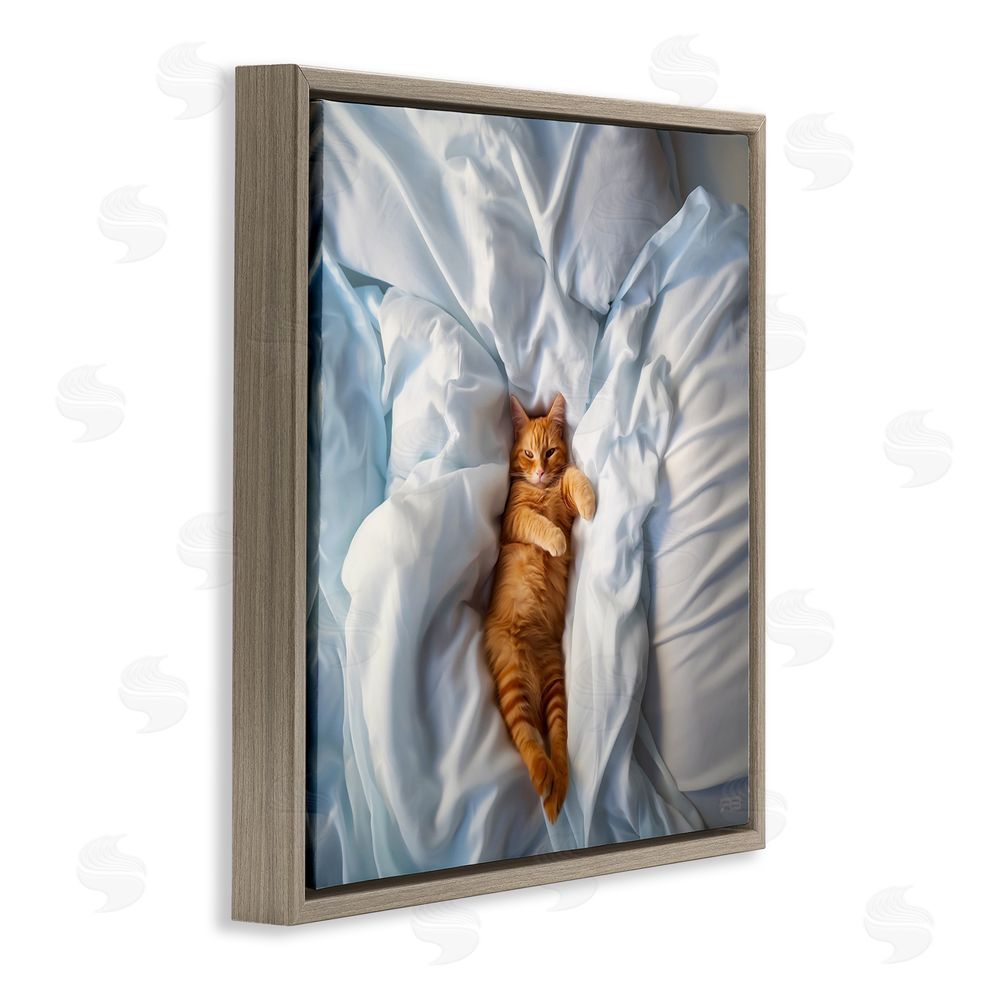 RB Sprawled Orange Cat Brown Floating Frame Canvas Wall Art Print
