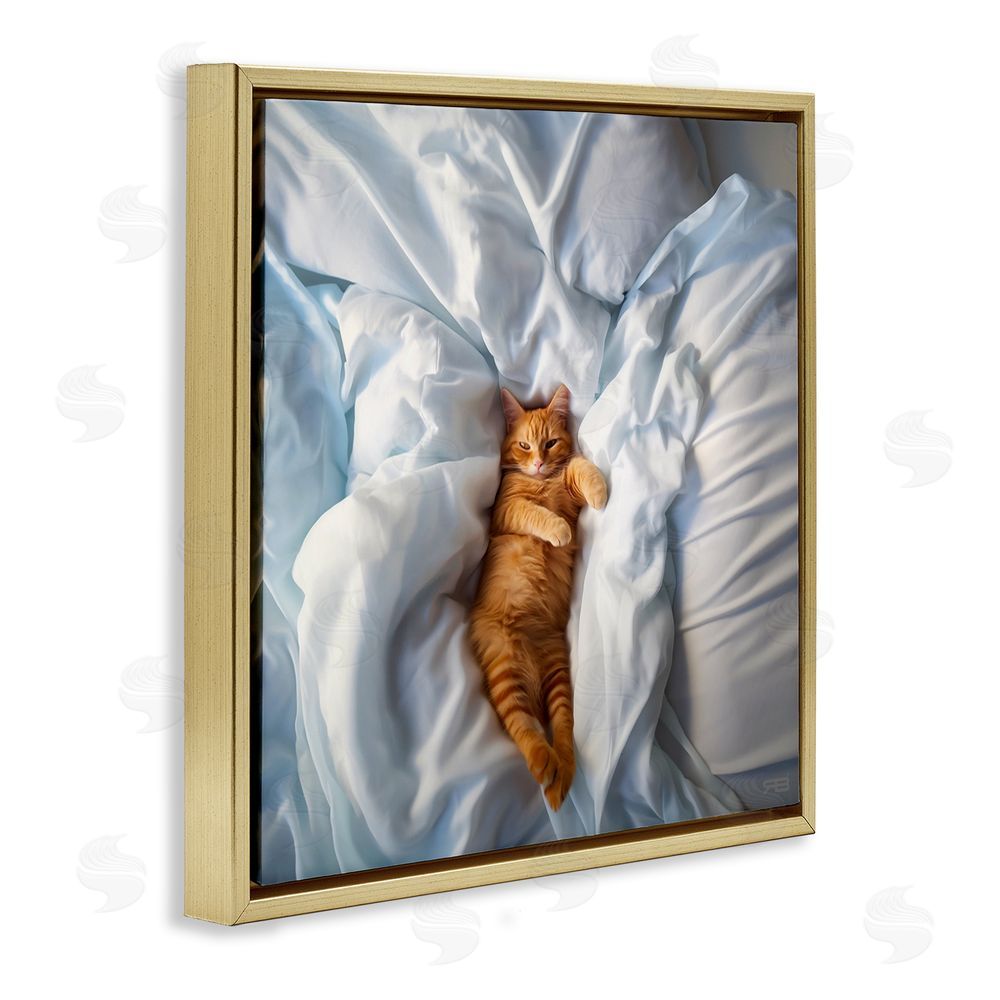 RB Sprawled Orange Cat Gold Floating Frame Canvas Wall Art Print