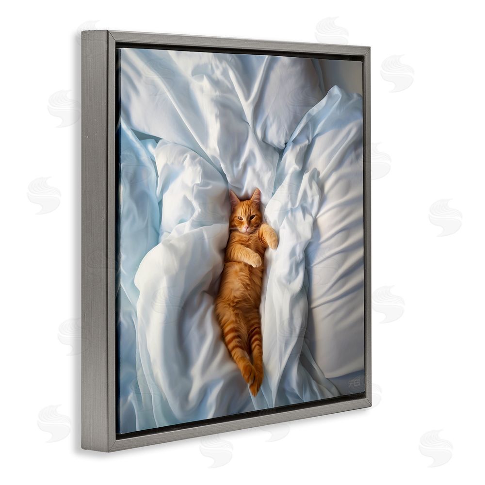 RB Sprawled Orange Cat Gray Floating Frame Canvas Wall Art Print