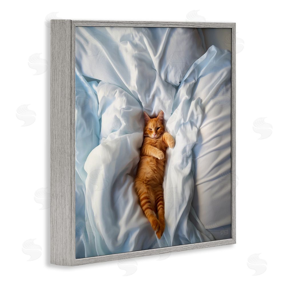 RB Sprawled Orange Cat Gray Framed Glicee Wall Art Print