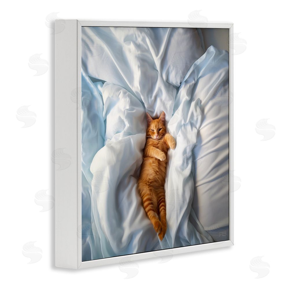 RB Sprawled Orange Cat White Framed Glicee Wall Art Print