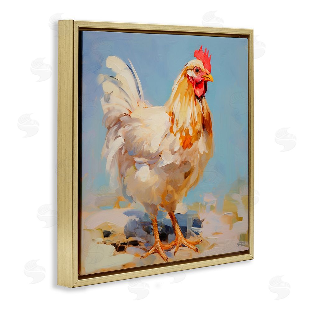 RB Abstract Hen Portrait Gold Floating Frame Canvas Wall Art Print