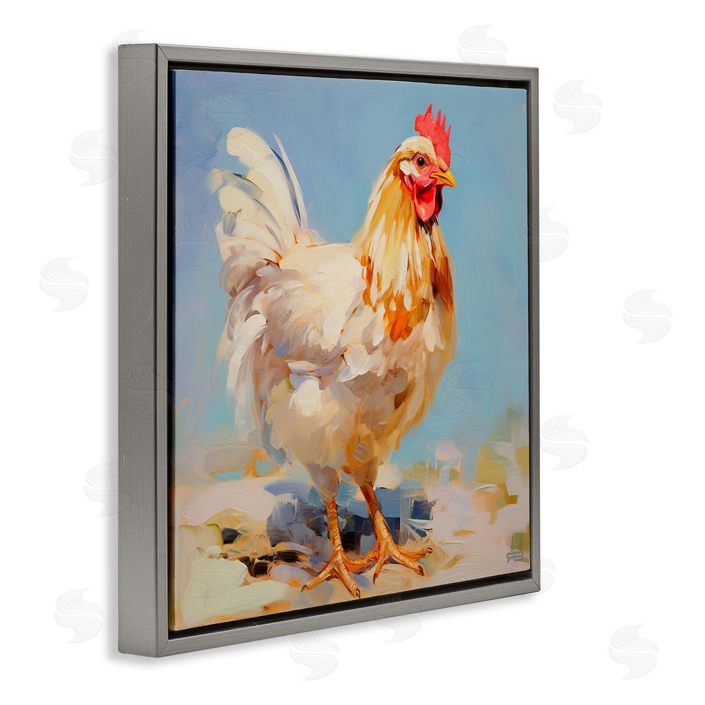 RB Abstract Hen Portrait Gray Floating Frame Canvas Wall Art Print