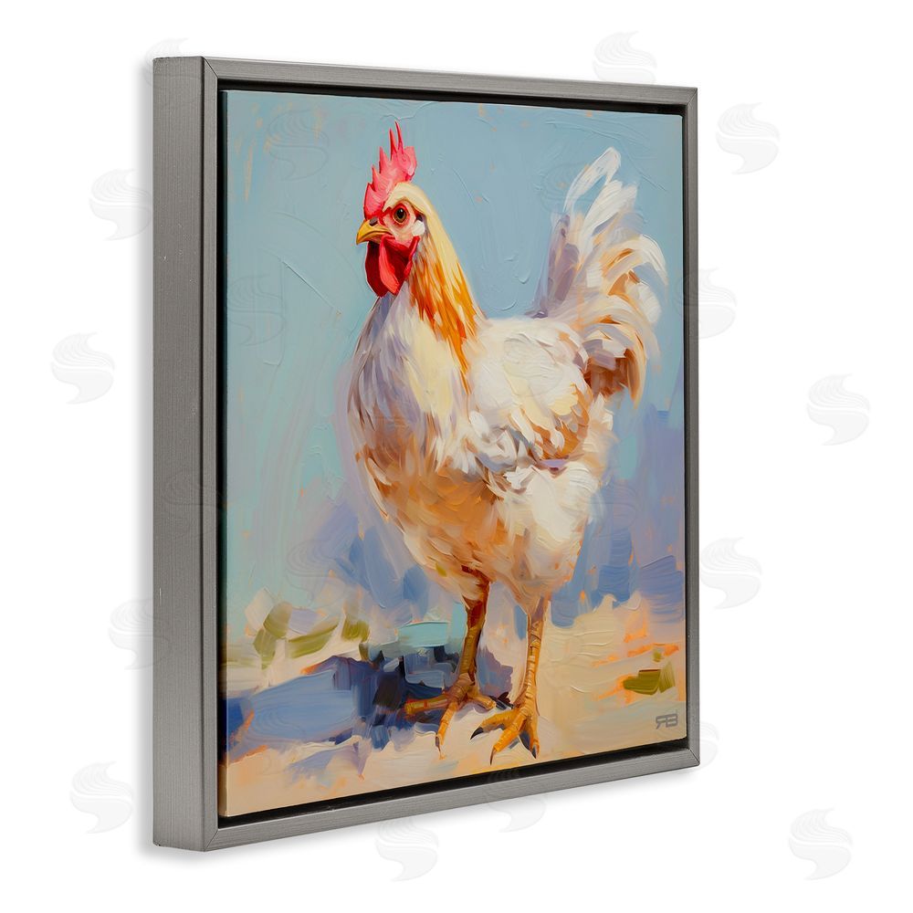 RB Modern Farmhouse Hen Gray Floating Frame Canvas Wall Art Print