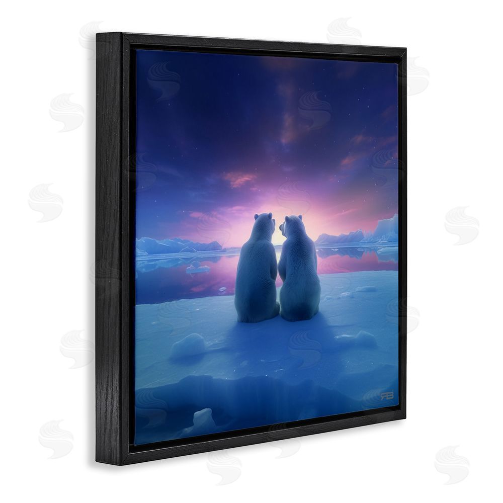 RB Polar Bears at Sunset Black Floating Frame Canvas Wall Art Print