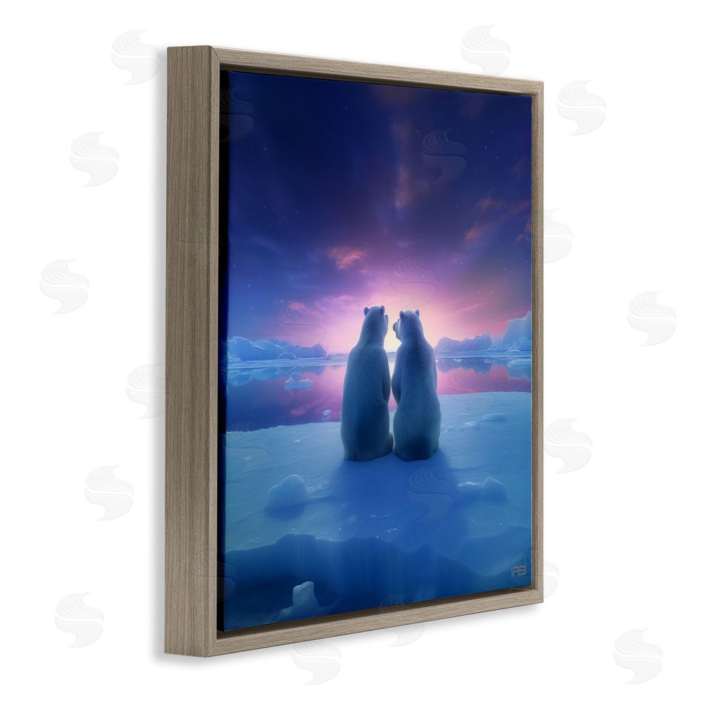 RB Polar Bears at Sunset Brown Floating Frame Canvas Wall Art Print