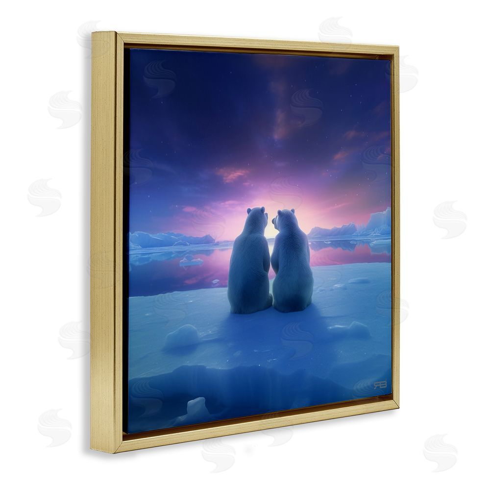 RB Polar Bears at Sunset Gold Floating Frame Canvas Wall Art Print