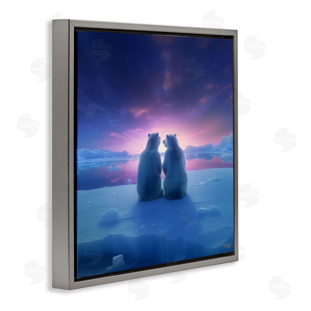 RB Polar Bears at Sunset Gray Floating Frame Canvas Wall Art Print
