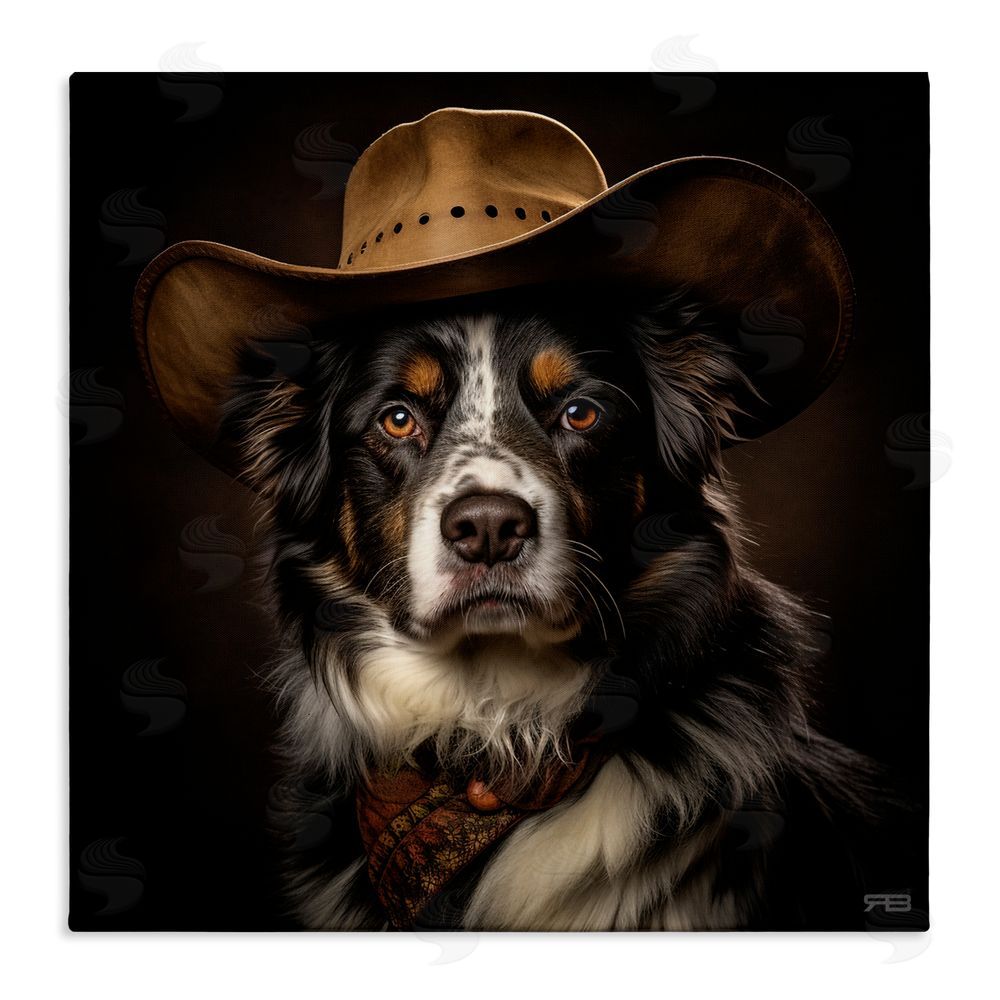 RB Cowboy Sheriff Dog Stretched Canvas Wall Art Print