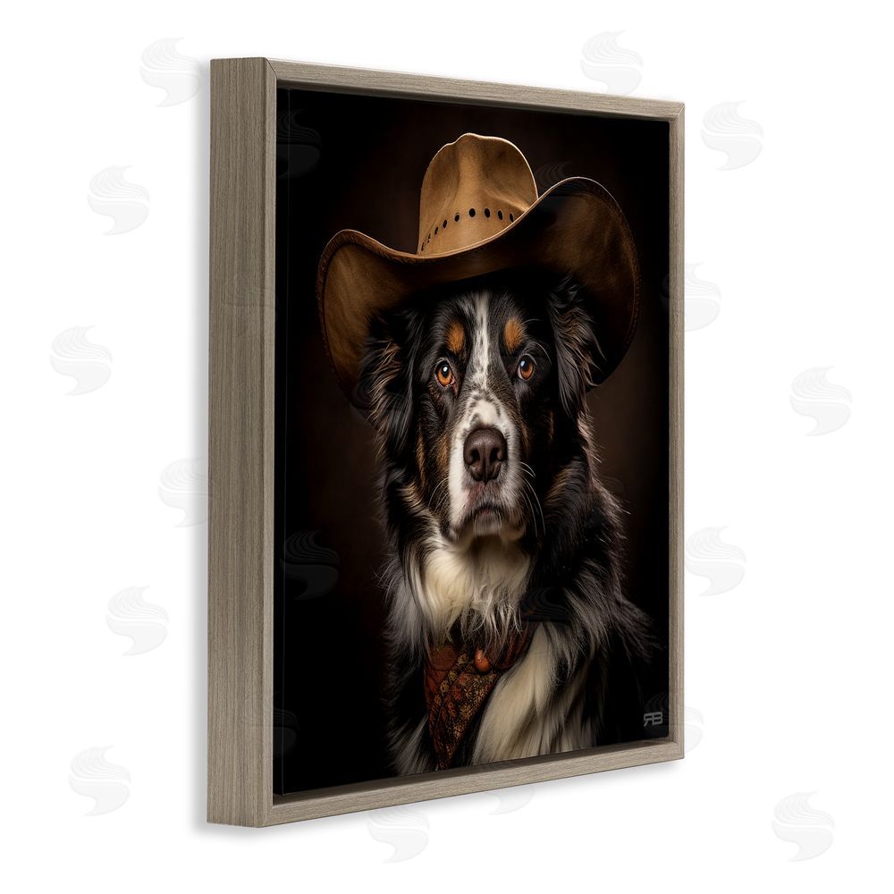 RB Cowboy Sheriff Dog Brown Floating Frame Canvas Wall Art Print