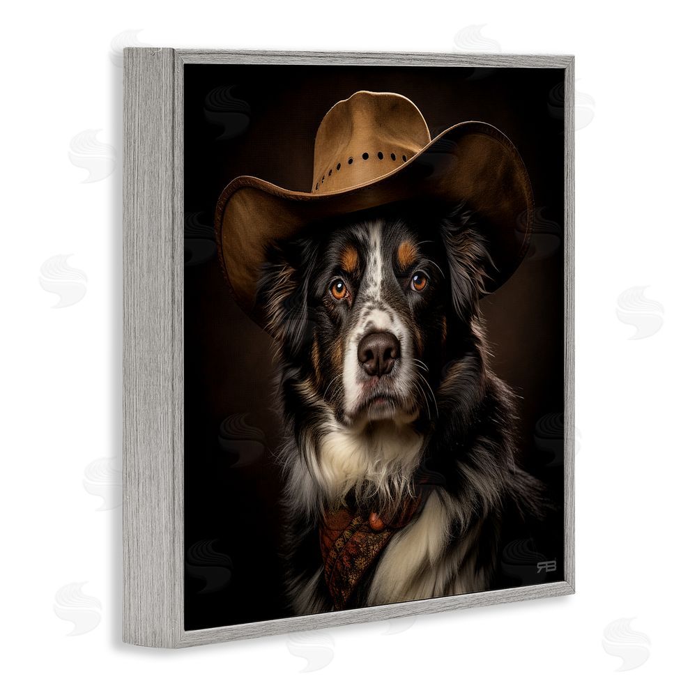 RB Cowboy Sheriff Dog Gray Framed Glicee Wall Art Print
