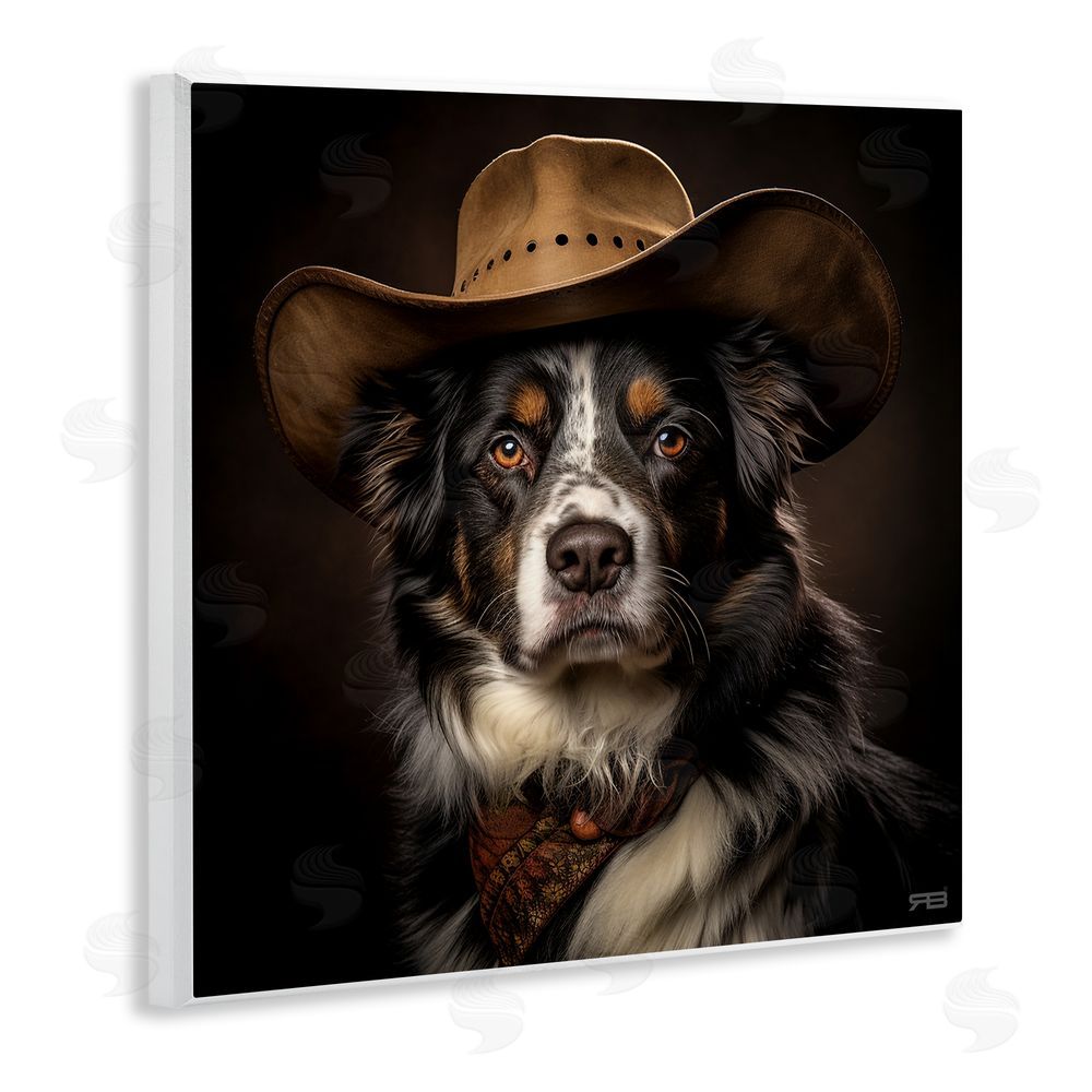RB Cowboy Sheriff Dog Wooden Wall Plaque Art Print