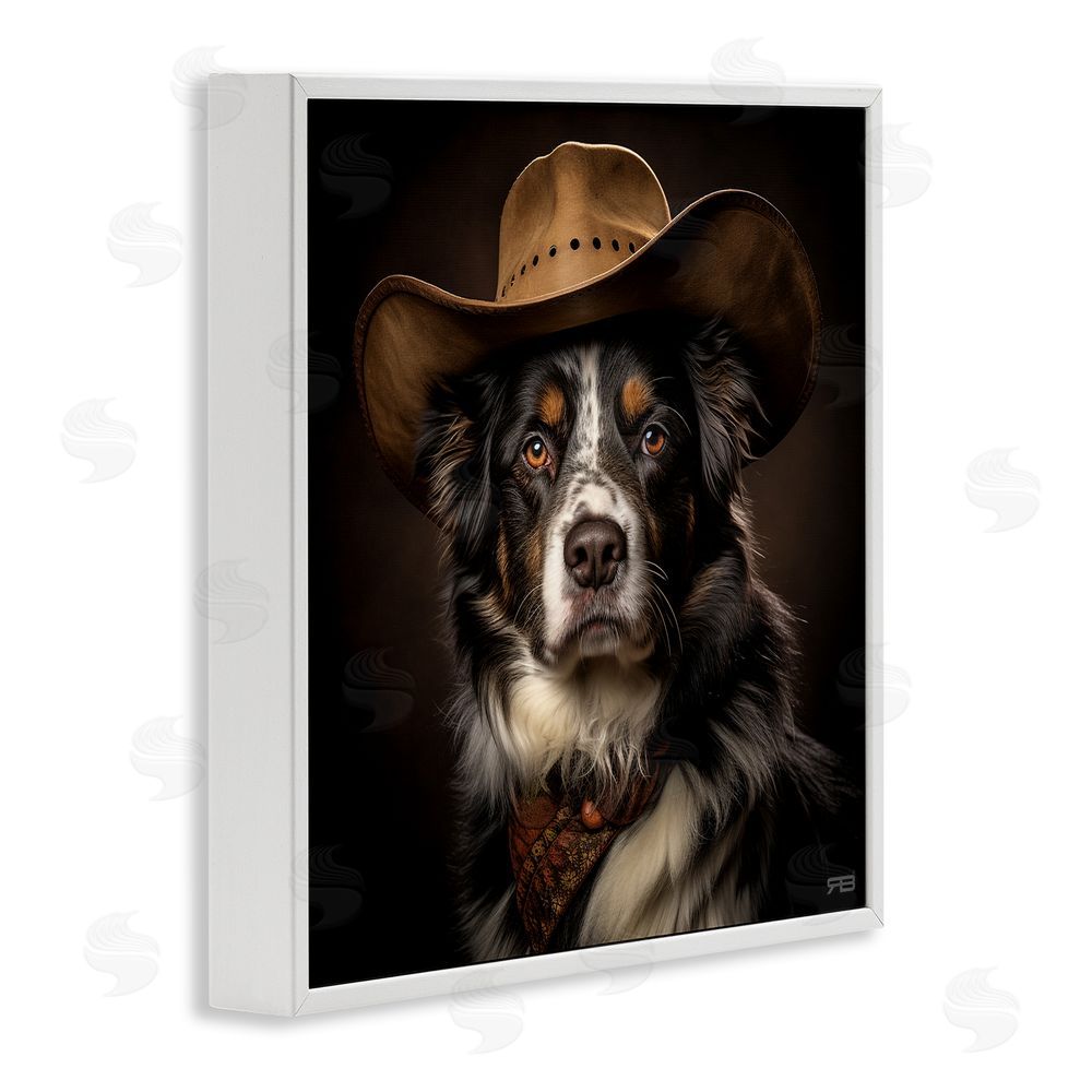 RB Cowboy Sheriff Dog White Framed Glicee Wall Art Print