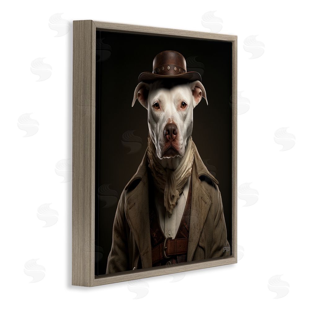RB Vintage Fashion Pit Bull Brown Floating Frame Canvas Wall Art Print