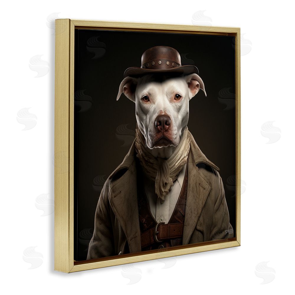 RB Vintage Fashion Pit Bull Gold Floating Frame Canvas Wall Art Print