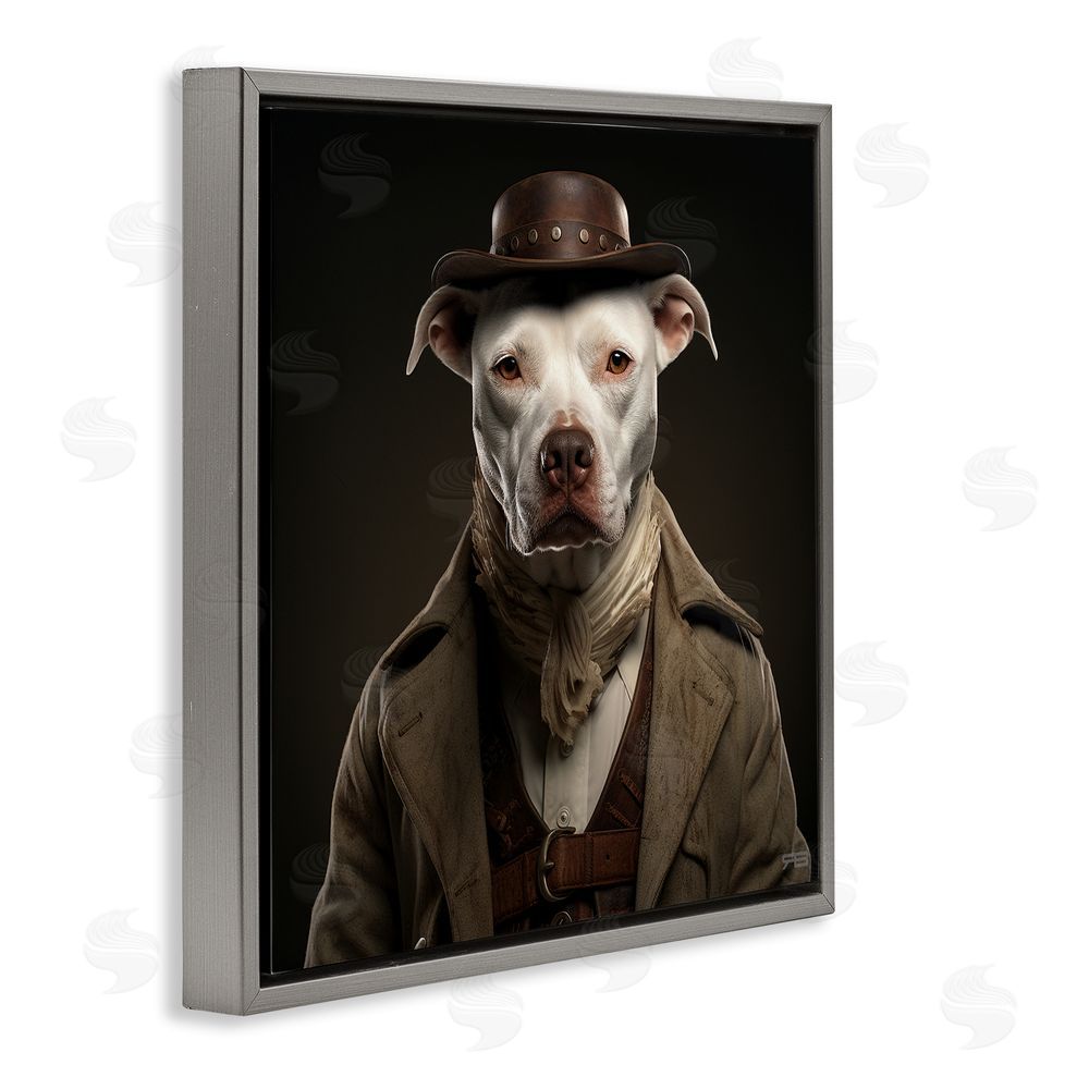 RB Vintage Fashion Pit Bull Gray Floating Frame Canvas Wall Art Print