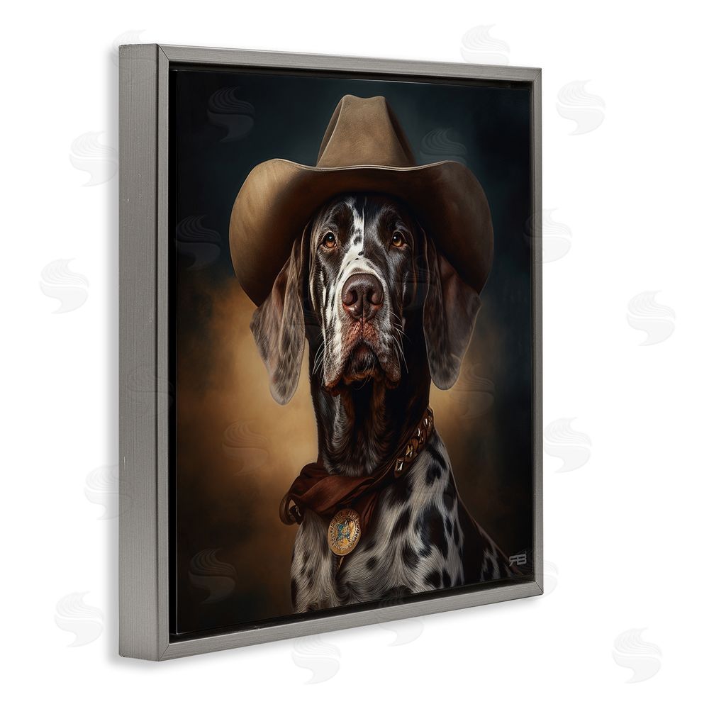 RB Cowboy Dalmatian Portrait Gray Floating Frame Canvas Wall Art Print