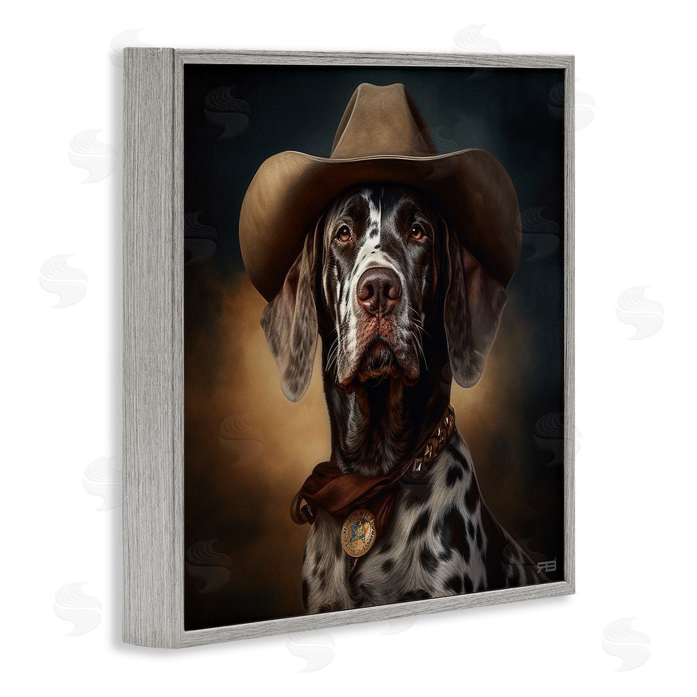 RB Cowboy Dalmatian Portrait Gray Framed Glicee Wall Art Print