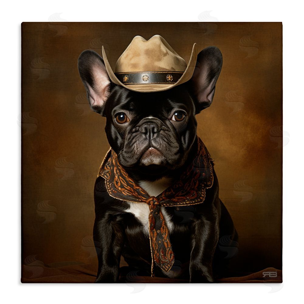 RB French Bulldog Portrait Stretched Canvas Wall Art Print