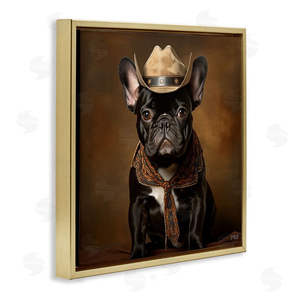 RB French Bulldog Portrait Gold Floating Frame Canvas Wall Art Print