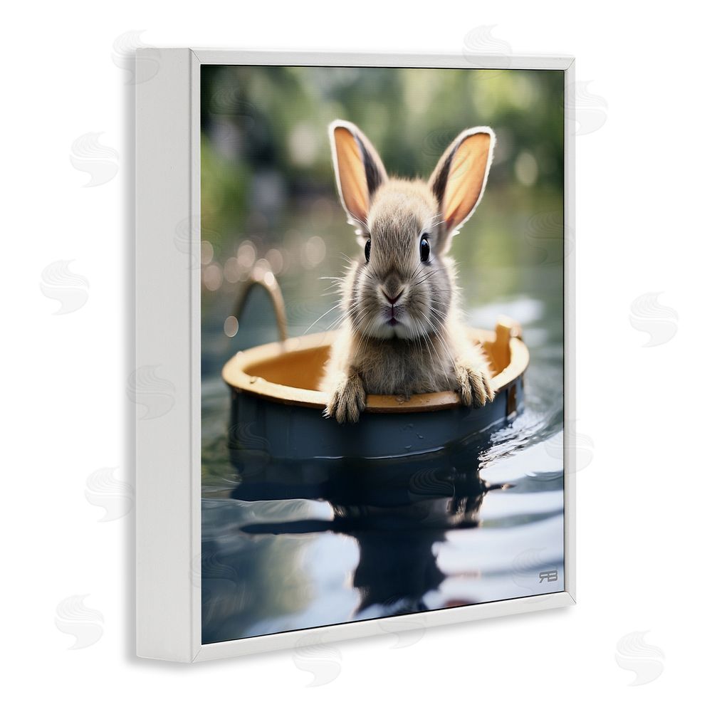 RB Bunny in Garden Pond White Framed Glicee Wall Art Print
