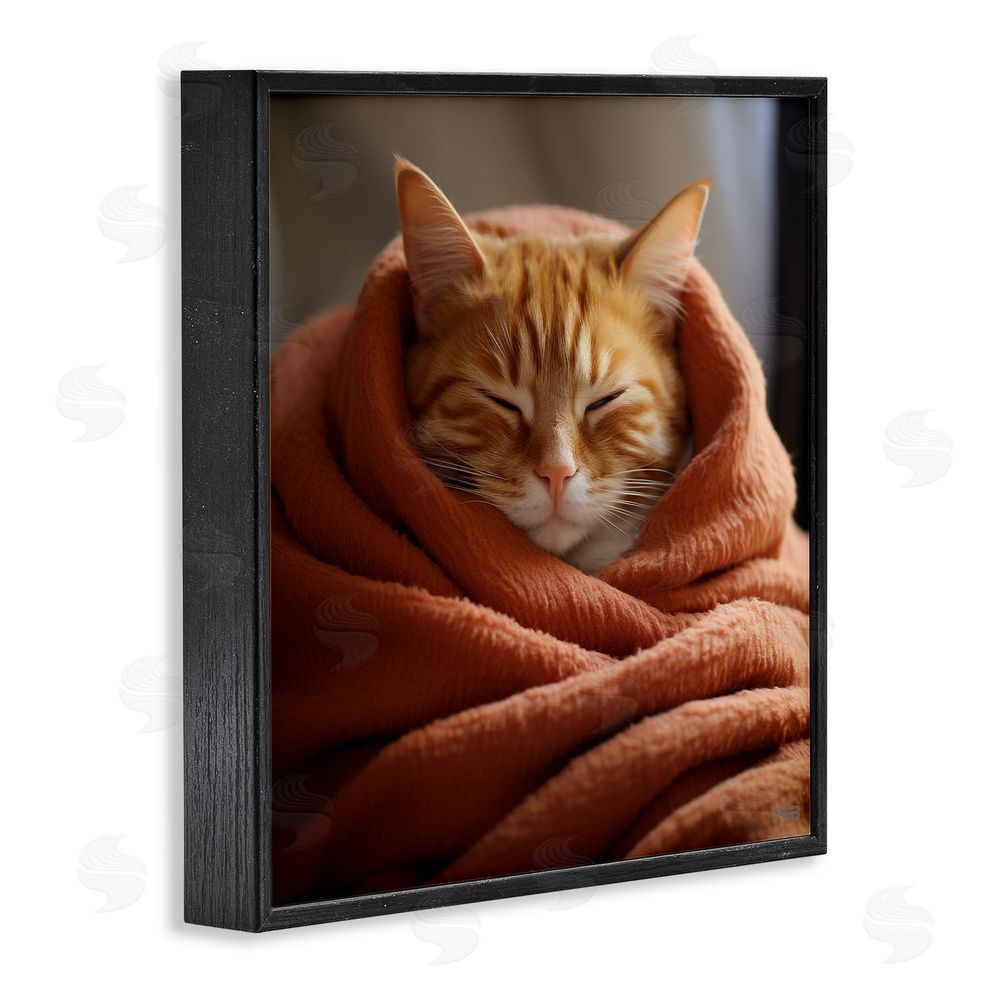 RB Cuddling Sleepy Cat Black Framed Glicee Wall Art Print