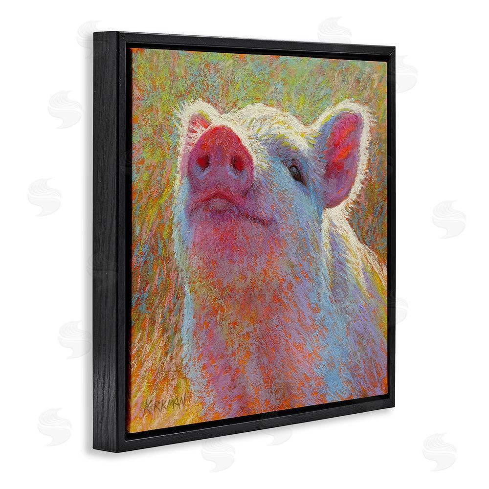 Rita Kirkman Impressionist Pig Painting Black Floating Frame Canvas Wall Art Print