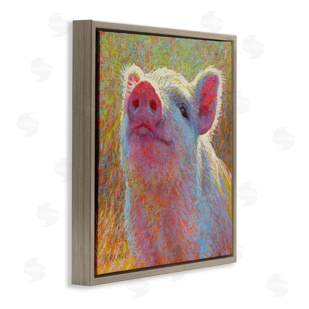 Rita Kirkman Impressionist Pig Painting Brown Floating Frame Canvas Wall Art Print