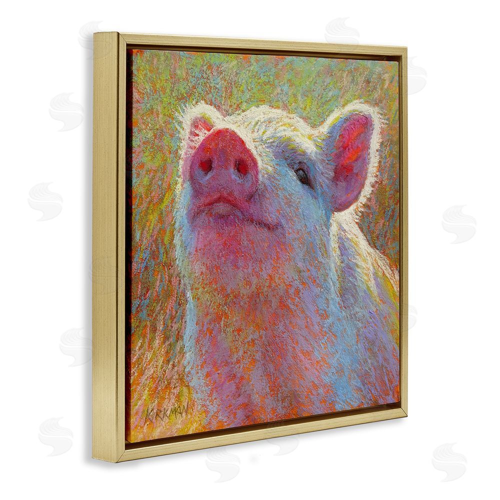 Rita Kirkman Impressionist Pig Painting Gold Floating Frame Canvas Wall Art Print