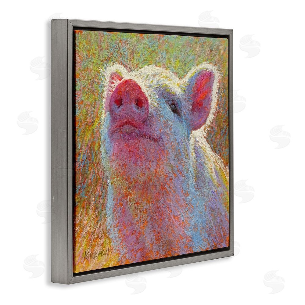 Rita Kirkman Impressionist Pig Painting Gray Floating Frame Canvas Wall Art Print