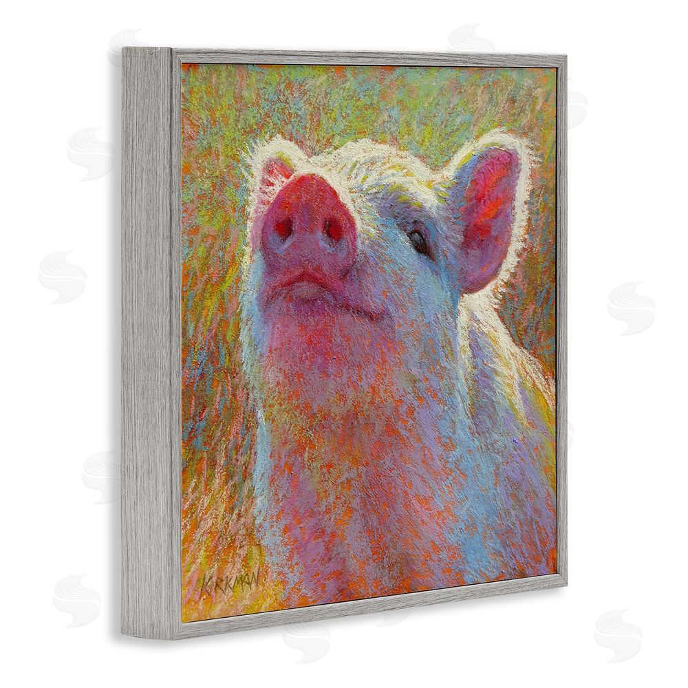 Rita Kirkman Impressionist Pig Painting Gray Framed Glicee Wall Art Print