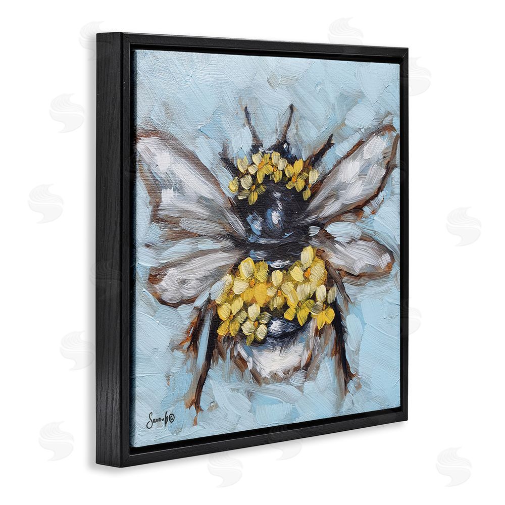 Sara G. Designs Abstract Bee with Flowers Black Floating Frame Canvas Wall Art Print