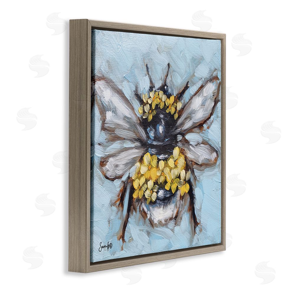 Sara G. Designs Abstract Bee with Flowers Brown Floating Frame Canvas Wall Art Print