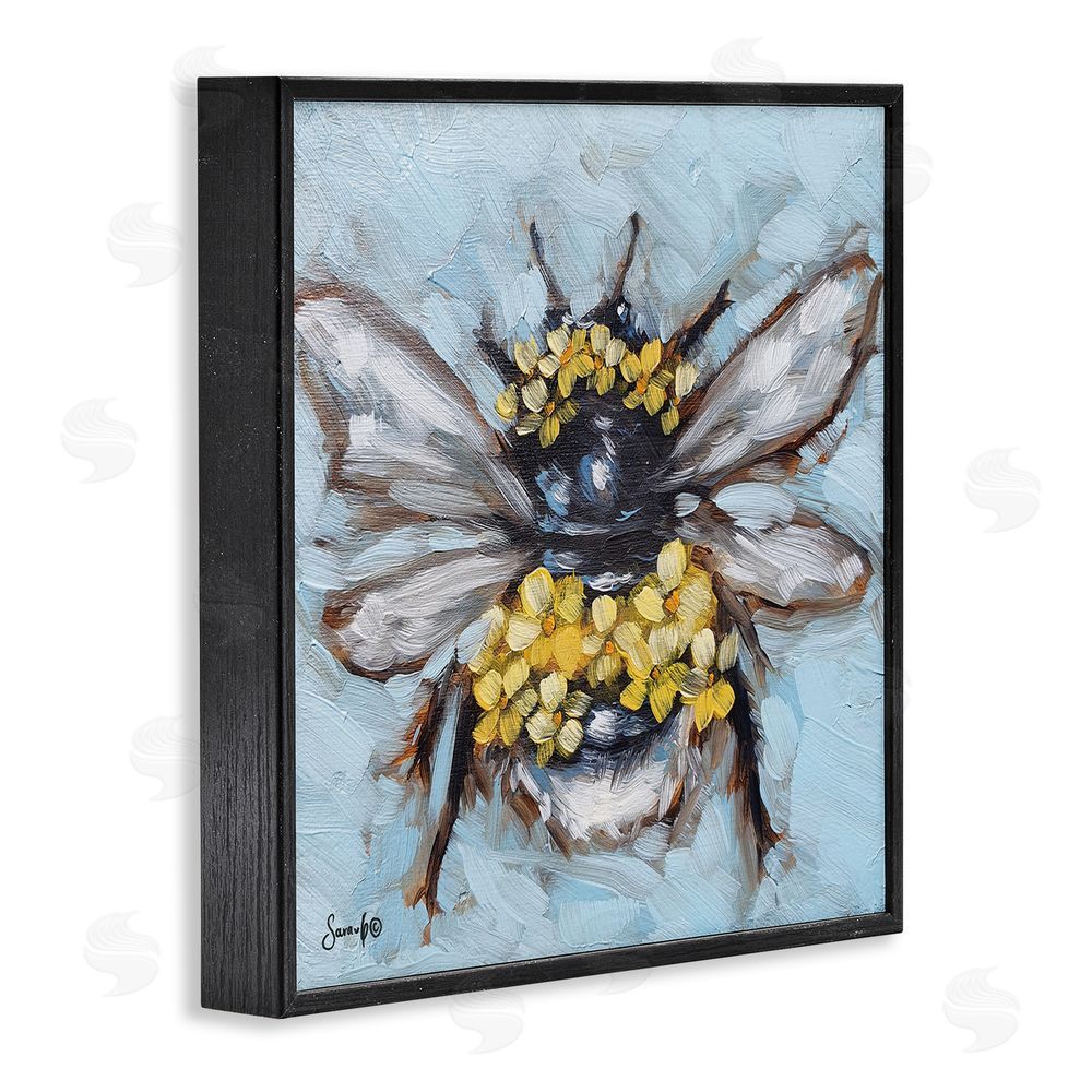 Sara G. Designs Abstract Bee with Flowers Black Framed Glicee Wall Art Print