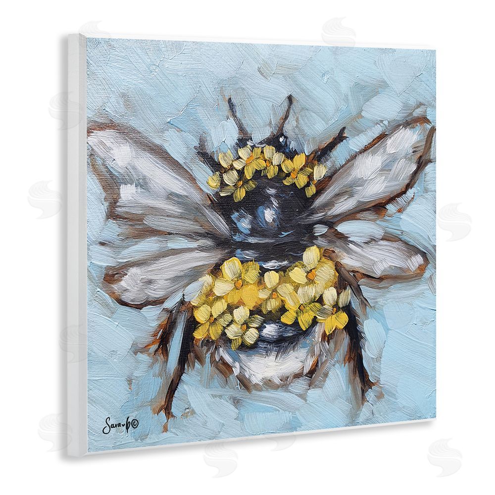 Sara G. Designs Abstract Bee with Flowers Wooden Wall Plaque Art Print
