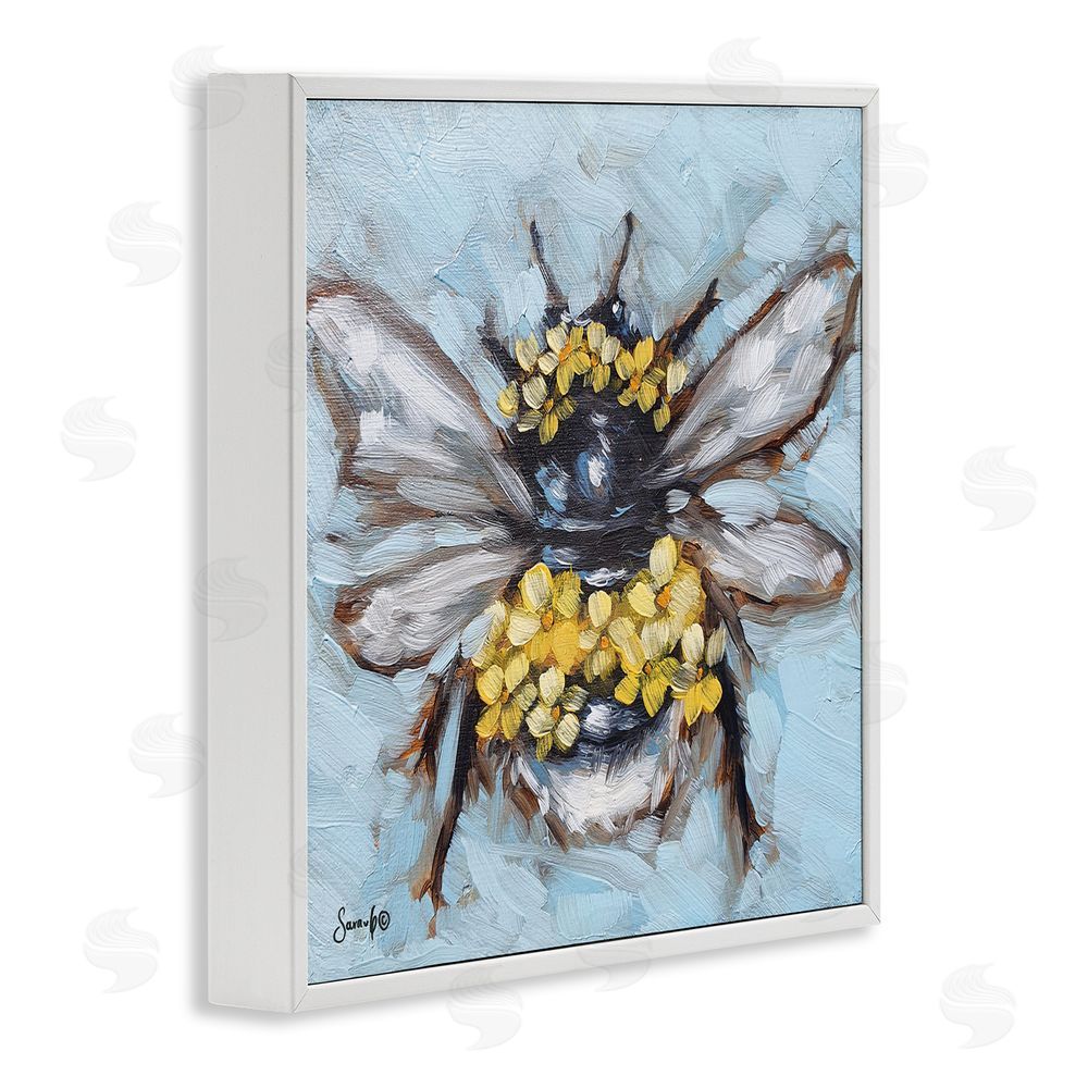 Sara G. Designs Abstract Bee with Flowers White Framed Glicee Wall Art Print