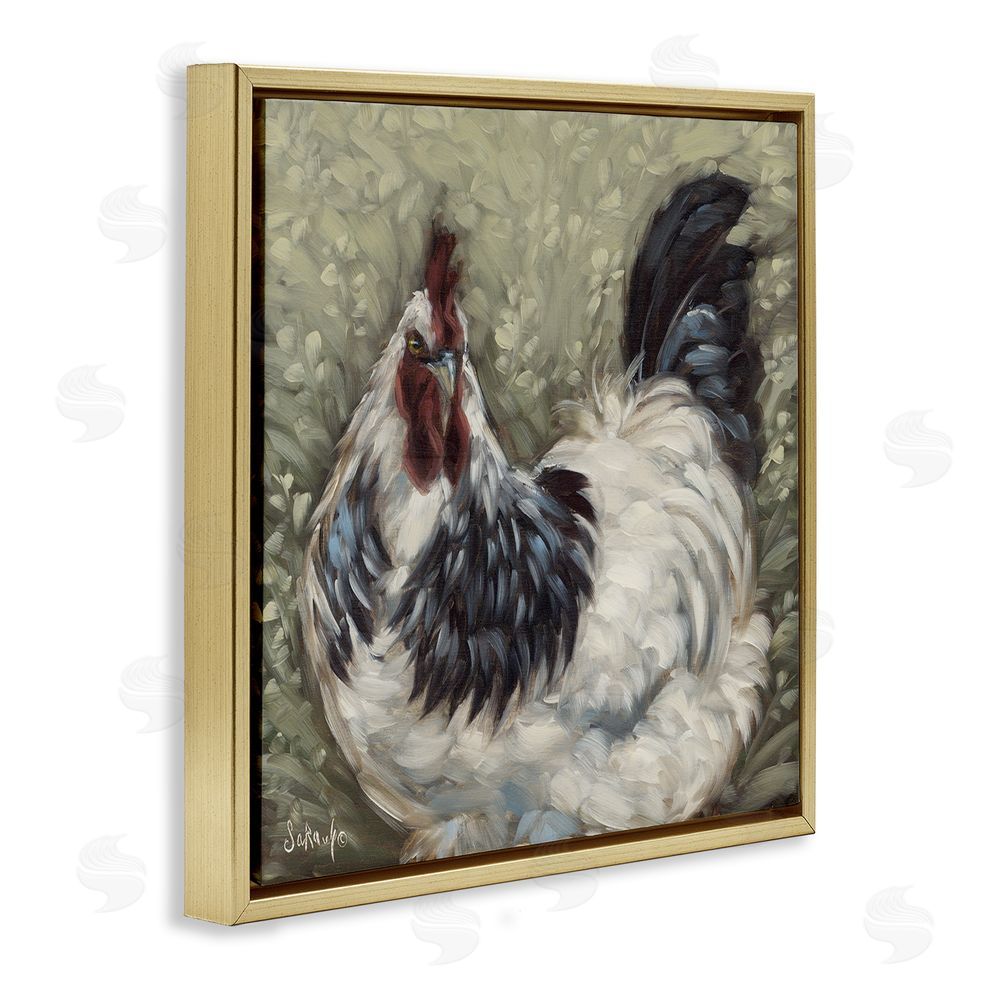 Sara G. Designs Hen in Country Meadow Gold Floating Frame Canvas Wall Art Print