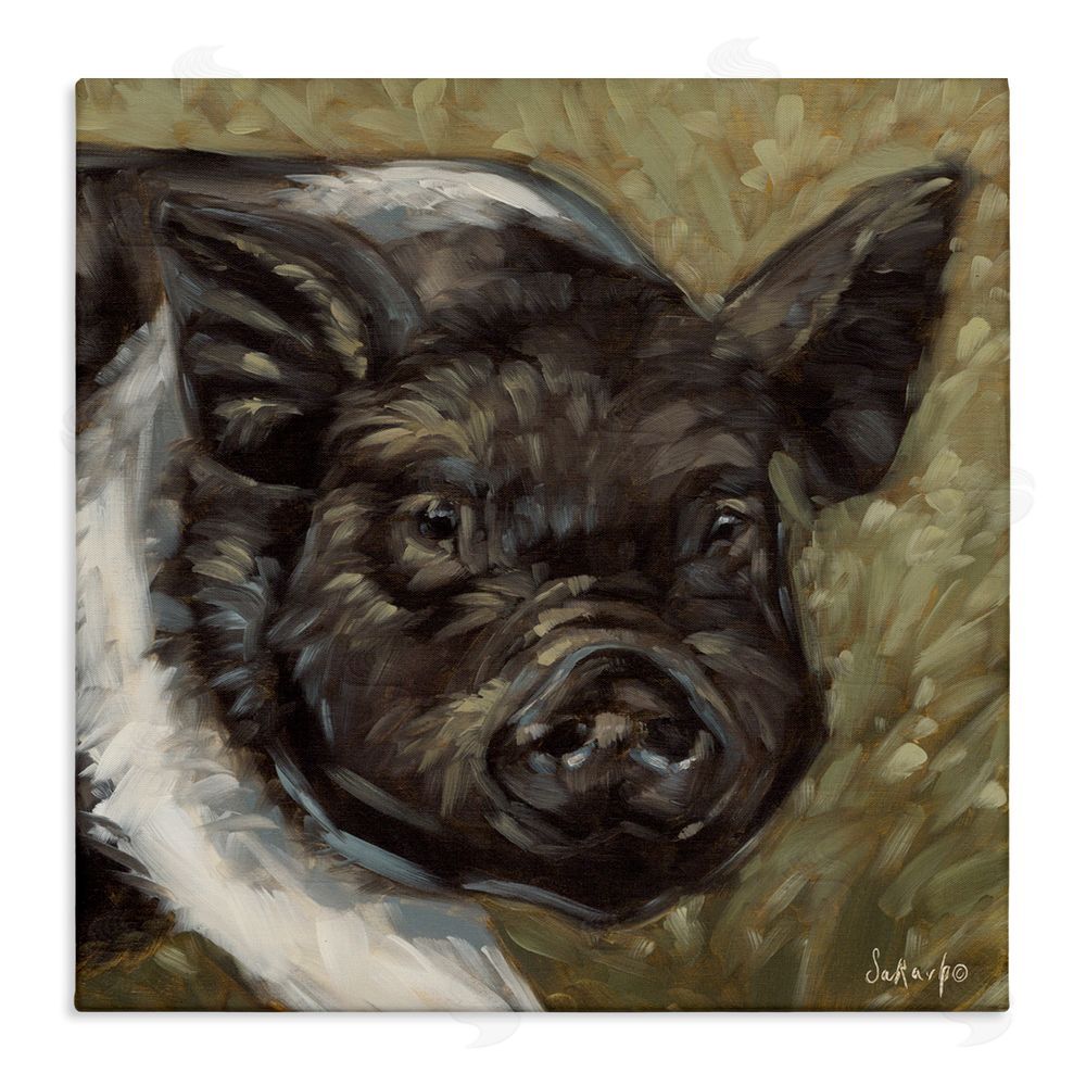 Sara G. Designs Country Pig Painting Stretched Canvas Wall Art Print