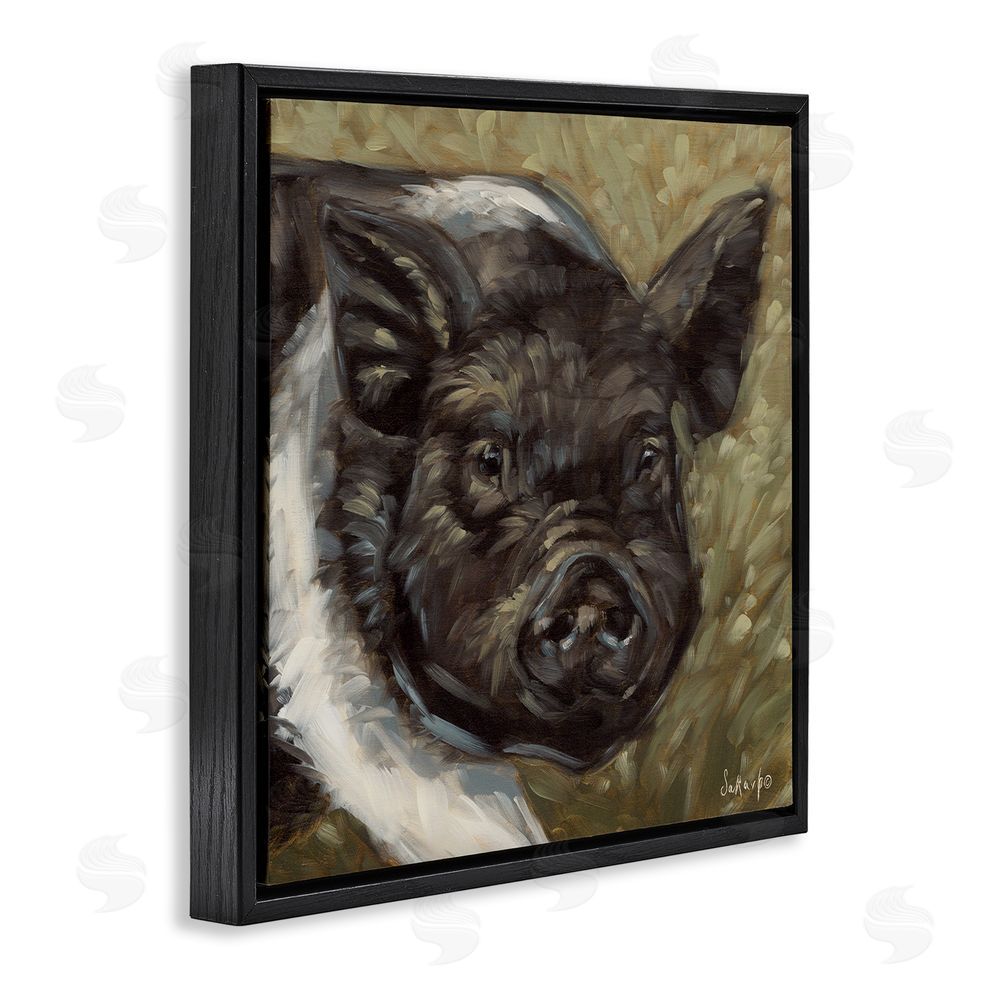 Sara G. Designs Country Pig Painting Black Floating Frame Canvas Wall Art Print