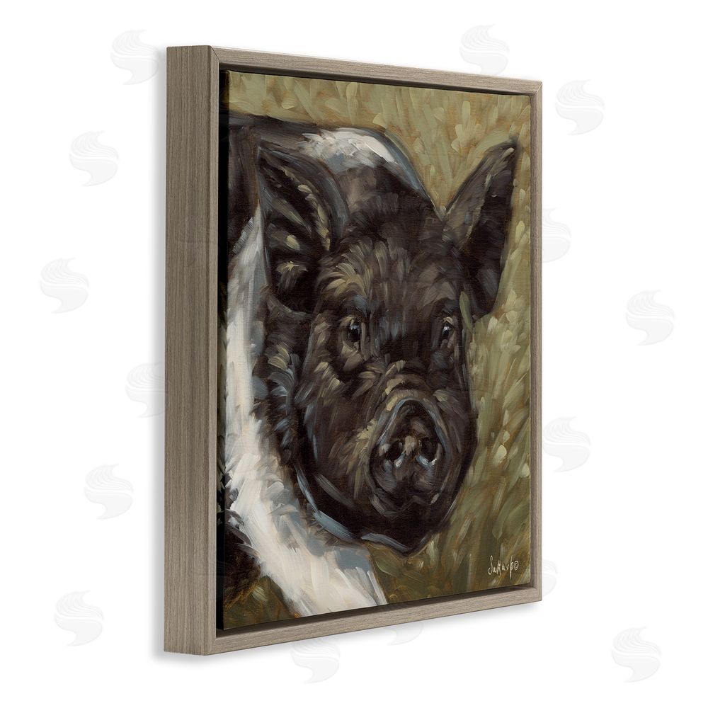 Sara G. Designs Country Pig Painting Brown Floating Frame Canvas Wall Art Print