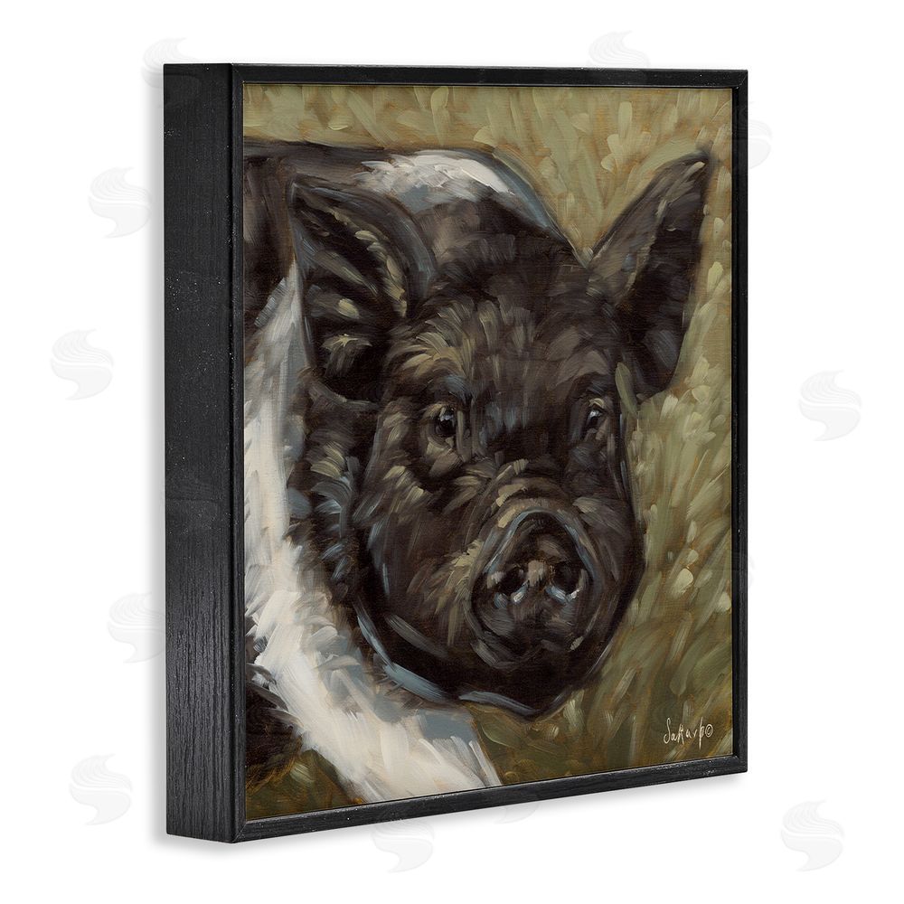 Sara G. Designs Country Pig Painting Black Framed Glicee Wall Art Print