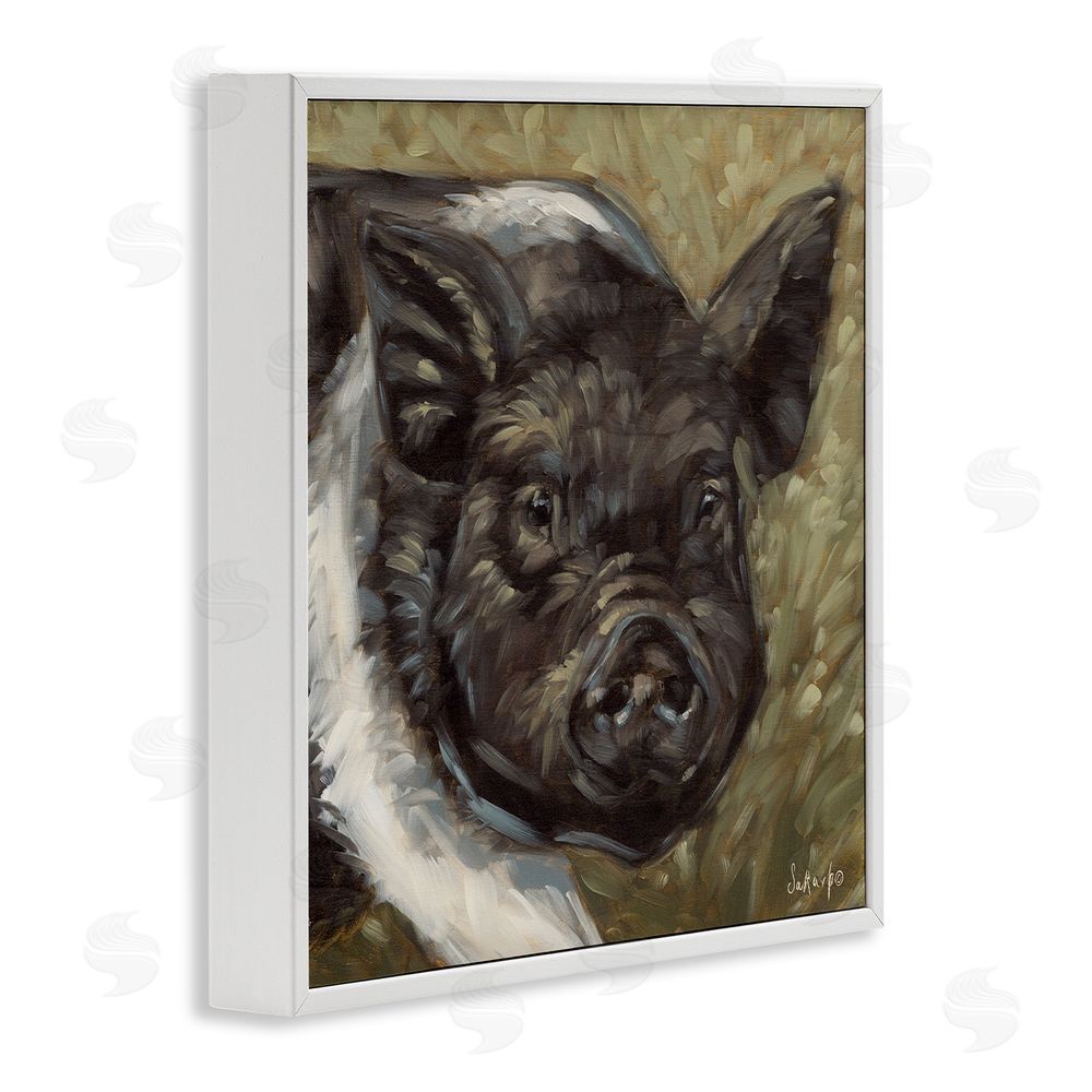 Sara G. Designs Country Pig Painting White Framed Glicee Wall Art Print