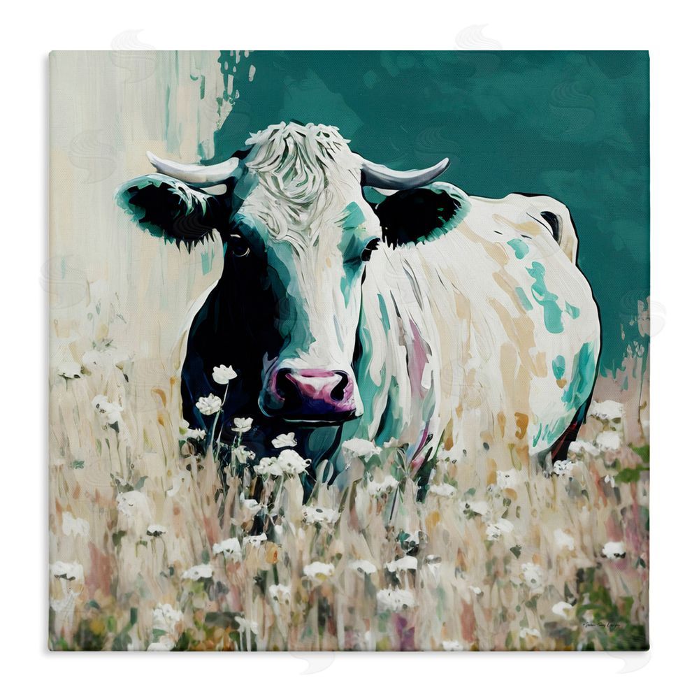 Seven Trees Design Modern Cow in Meadow Stretched Canvas Wall Art Print