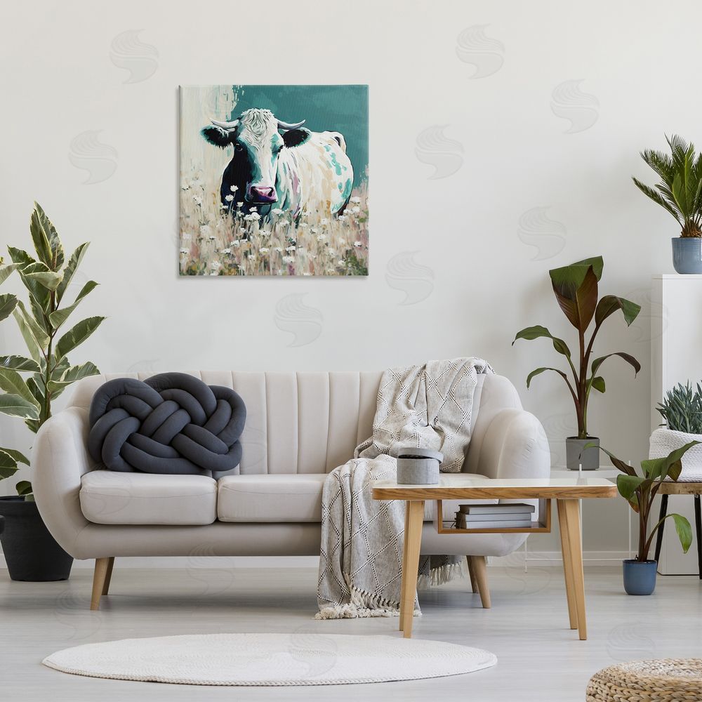 Seven Trees Design Modern Cow in Meadow Canvas Wall Art in Room